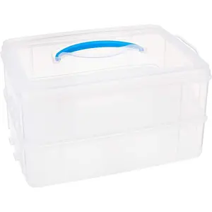 Snap 'N Stack Portable Storage Bin for Tools and Craft Storage 14.1 x 10.5Inch Clear BPAFree Container Tool Box with Stackable Trays Microwave Freezer and Dishwasher Safe