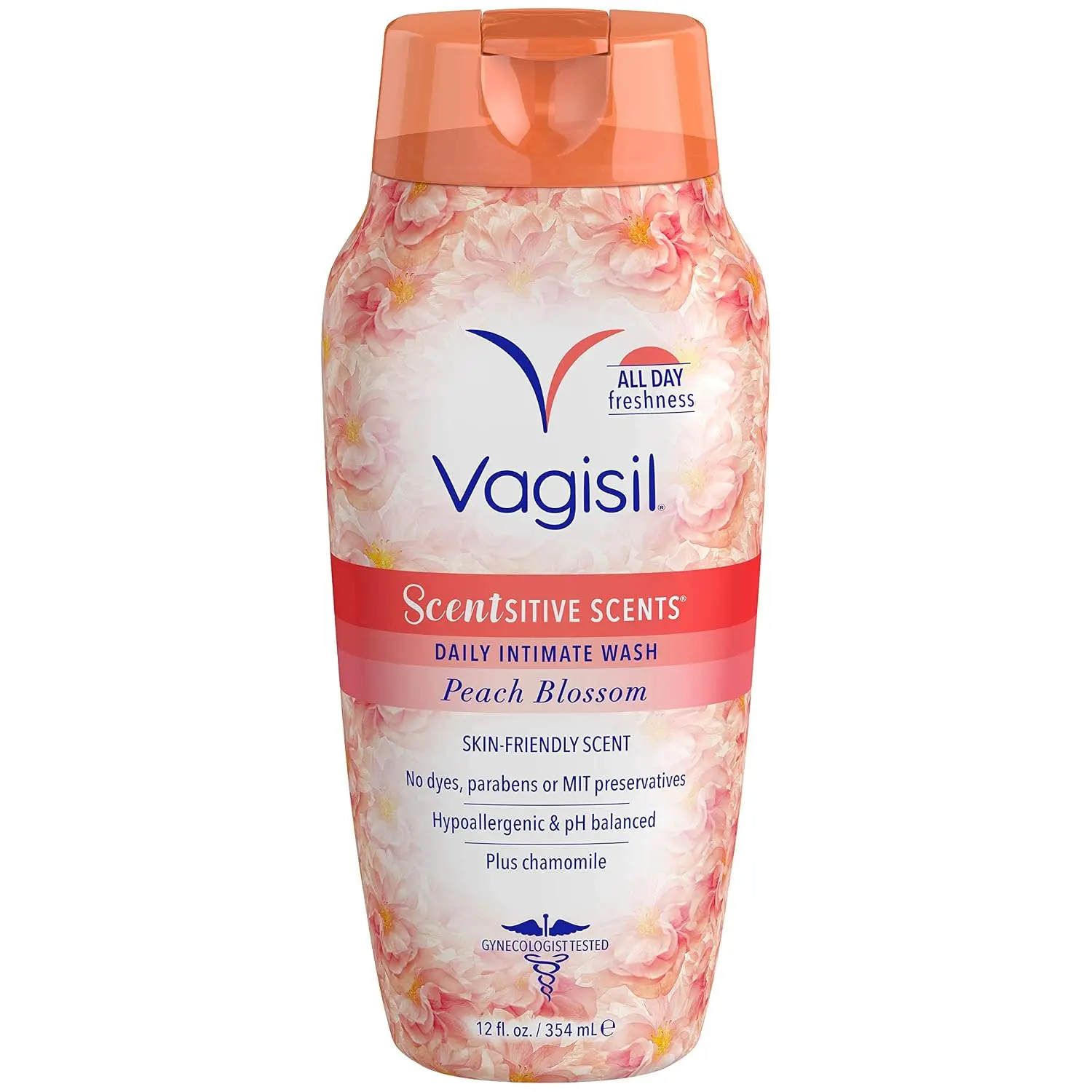 Peach Blossom Scented Intimate Wash for Daily Cleansing, Gentle & Moisturizing Formula for Sensitive Skin, pH Balanced, 12 oz, Fragrance, Hydrating, Jasmine, Silky