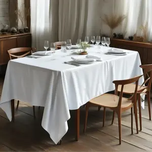 White Polyester Rectangular Tablecloth, Stain-Resistant & Wrinkle-Free Table Cover for Wedding Banquets & Parties