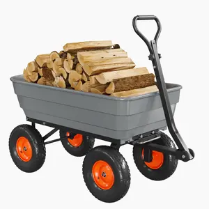Heavy Duty 600lb 1200 lb Poly Garden Cart | Quick-Dump Towable Utility Wagon & Wheelbarrow for Lawn, Yard, Soil & Rocks
