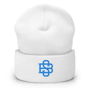 SOBS (All white beanie collection light blue lettering) Embroidered Beanie