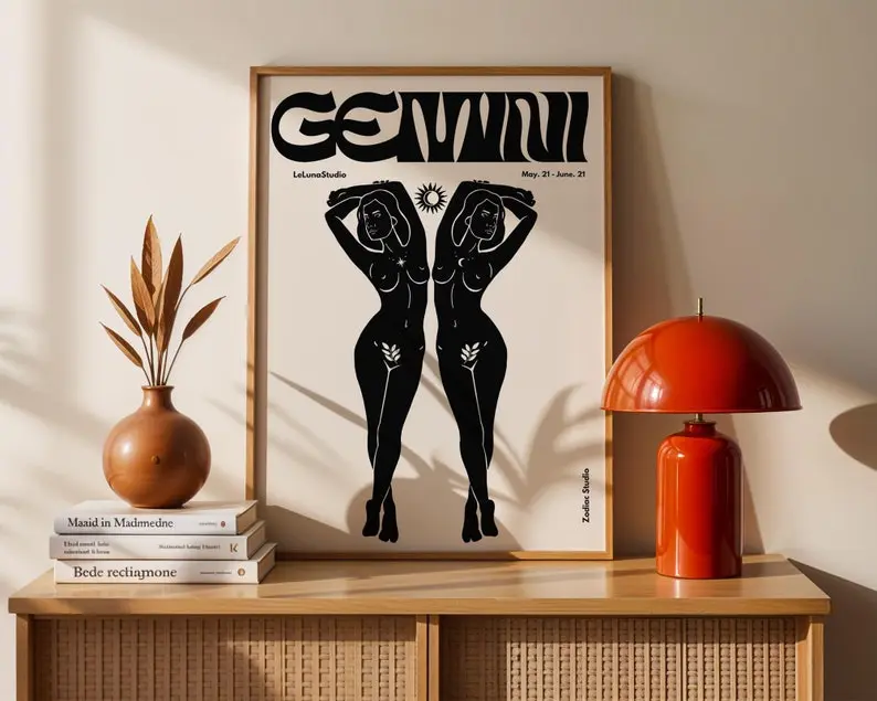 Trendy Zodiacs Black Women Wall Art, Horoscope Black Girl Poster, Black Feminist Preppy print, Minimalist Room Decor, Unique Gift for Her Juneteeth