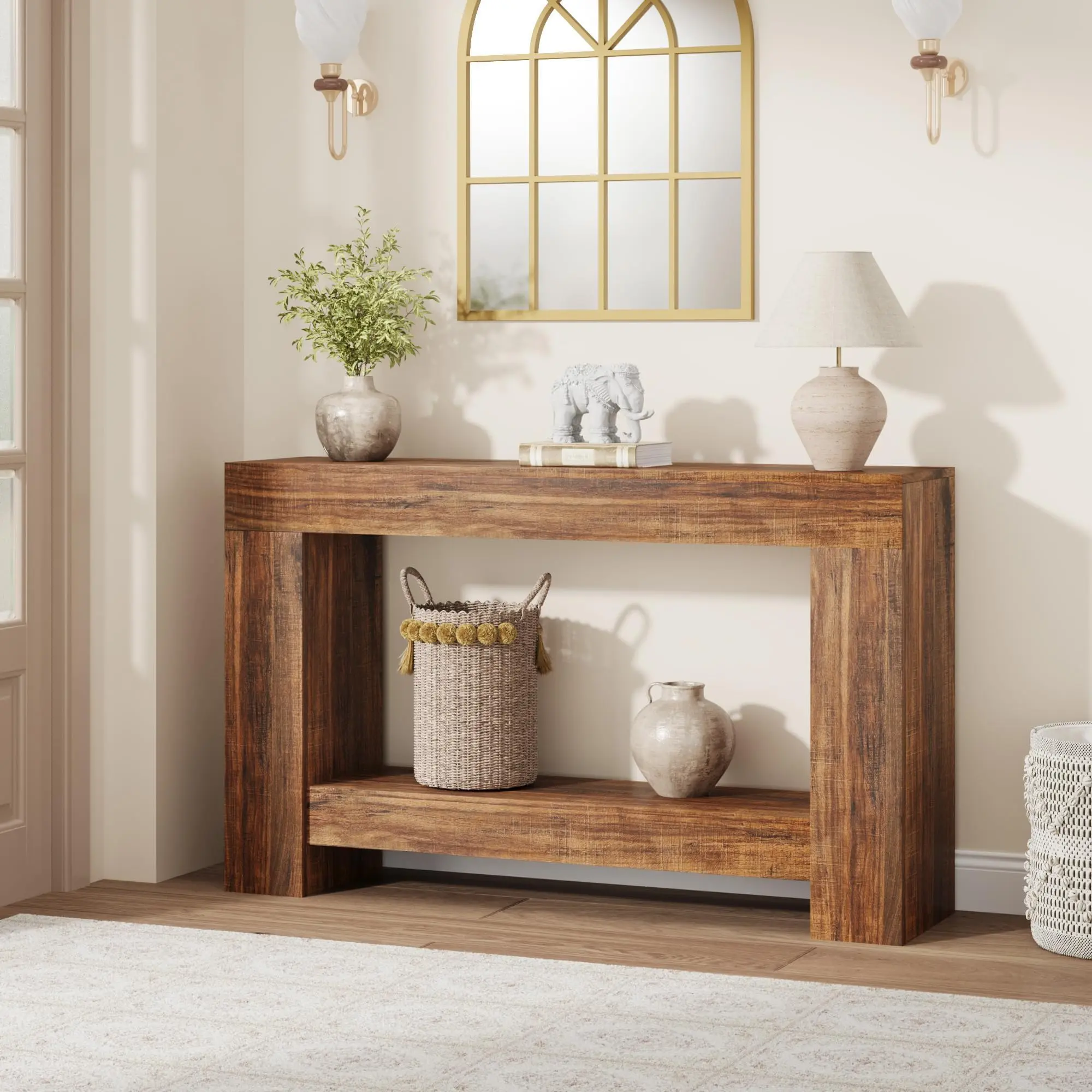 Garvee versatile console table country house style - 2 levels, open shelf for storage, stable design - ideal as hallway, sofa or dining table - 120 cm, Console Table Entryway, Entryway Console Table