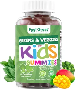 Feel Great Super Green Gummies for Kids - Fruit and Vegetable Gummies - Vegan Veggie Gummy Multivitamin for Kids - 60 Count - Healthcare, Dietary