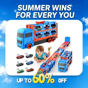 【Summer Wins】Carrier Truck Race Track Toddlers Toys, Foldable 3 Layer Track Playset, Toy Truck Transport Car Carrier & 6 Race Cars, Truck Car Kids Toys Xmas Gifts for Age 3 4 5 6+ Years Old Boys Girls