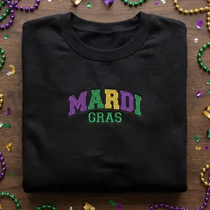 Mardi Gras Embroidered Sweatshirt, Minimalist Fat Tuesday Varsity Pullover, NOLA Carnival Unisex Shirt