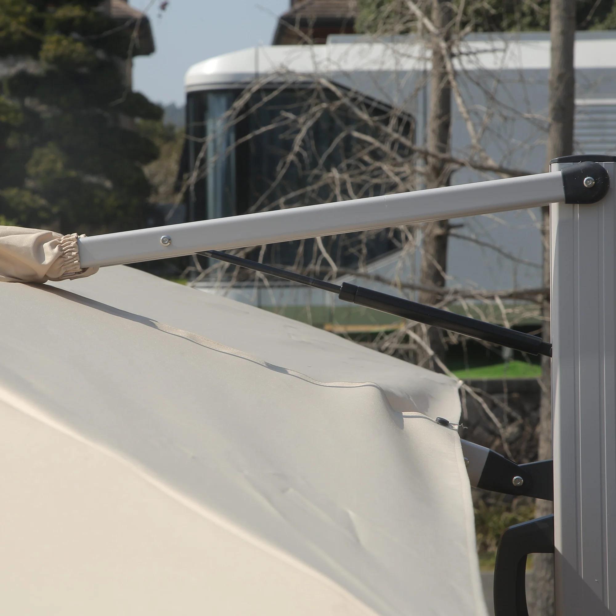 9*11 FtRectangle Cantilever Patio Umbrella with Center Pole Elegant Outdoor Furniture & Base Set