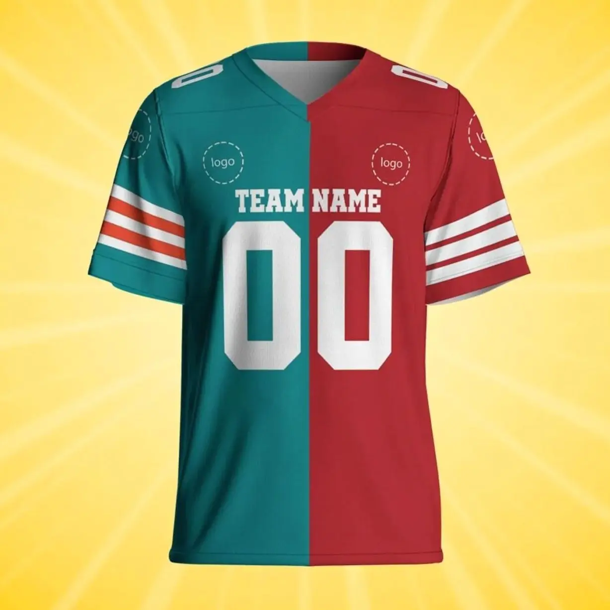 Custom Football Jersey, Any Two Team Red And Teal Color, Split Half Uniform, Personalized Clothing gift, Christmas Gifts For Him
