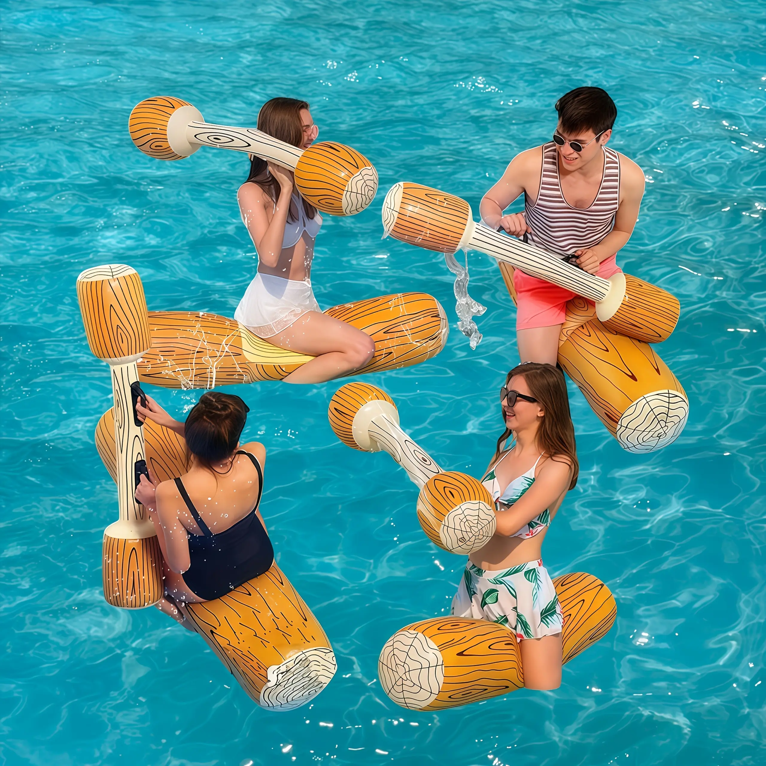 Inflatable Popsicle Pool Float - 2/4 Pack Wood Grain Floating Toy with Anti-Tip Base, Portable Fidget Stress Relief Toy, Durable Decor for Summer Pool, Beach Water Sports