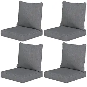 4-Piece Patio Chair Cushion Set with Seat and Backrest, Fade-Resistant Outdoor Seat Replacement Cushions, Gray