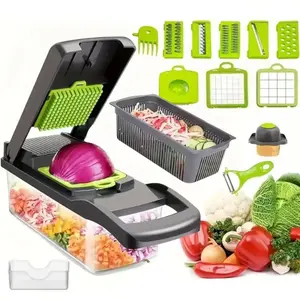 16-Piece Vegetable Chopper Mandoline Set – Multi-Function Slicer, Dicer, Grater & Julienne Cutter for Salad, Onion, Carrot, Cucumber(1pack)