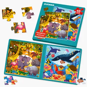 QUOKKA Magnetic Puzzles Book – 2 Sets of 48-Piece Jigsaw Shape Recognition Puzzles for Kids, Travel Toy for Road Trips & Quiet Time, Fine Motor Skills Builder (Africa, Ocean Animals)