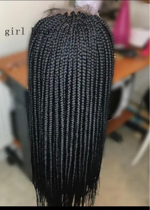 Black Box Braided Synthetic Hair Lace Front Wigs - Black, 13*4, 200% 32”Satin, Versatile for Casual and Formal Occasions