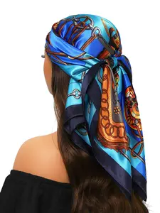 Women's All Over Print Square Scarf, Fashionable Soft Satin Scarf for Daily Wear, Casual Versatile Scarf for Women & Girls