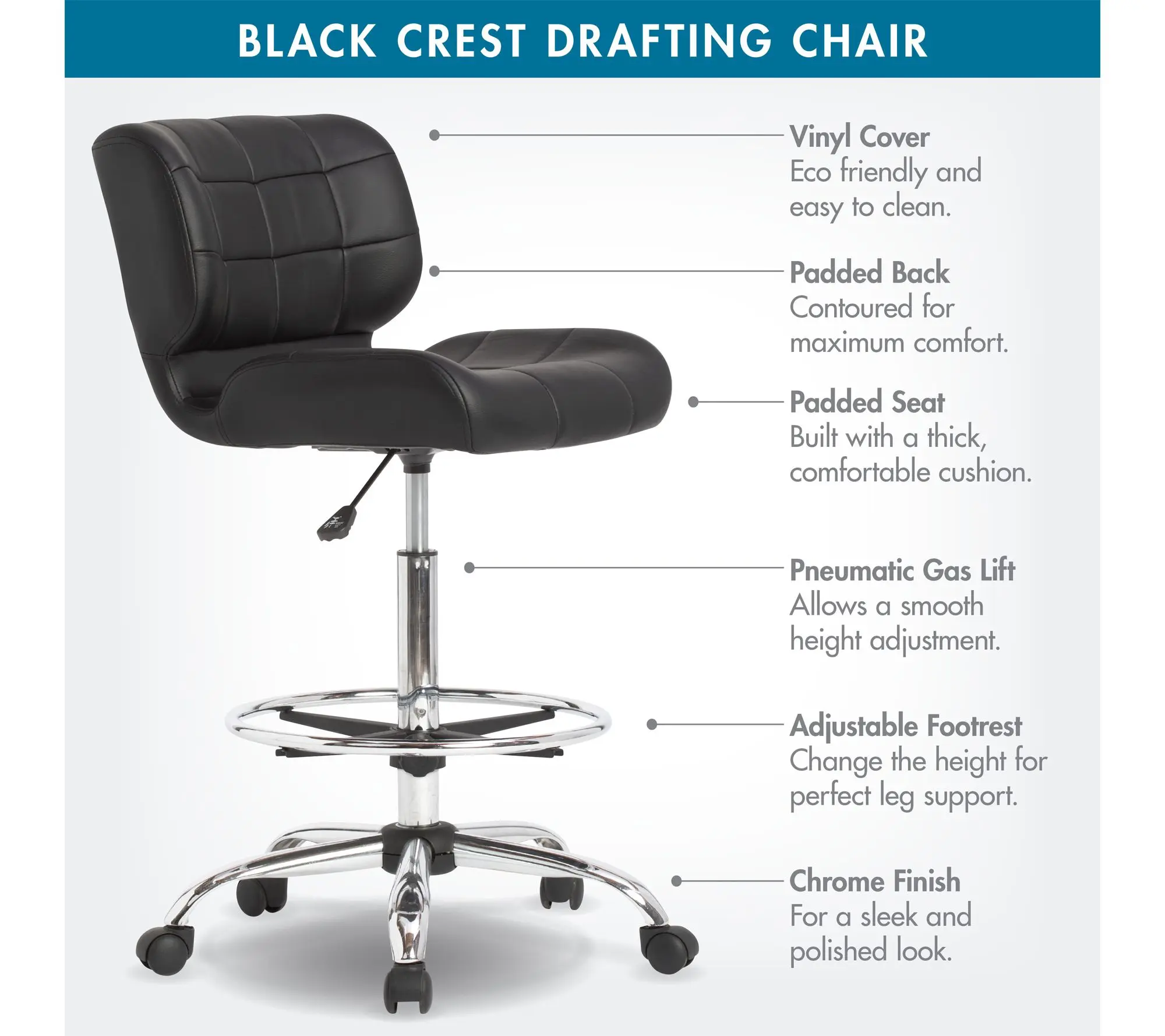 Studio Designs Black Crest Height Adjustable Drafting Chair Studio Designs Black Crest Height Adjustable Drafting Chair