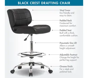 Studio Designs Black Crest Height Adjustable Drafting Chair