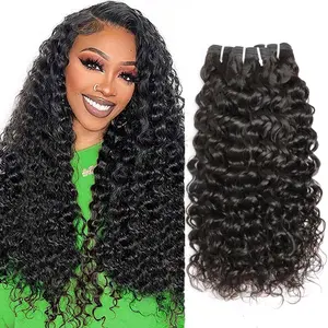 IWISH 15A Water Wave Bundles Raw Virgin Human Hair Thick Ends No Tangle Shedding Brazilian Curly 30 32 Inches Natural Black Color Wet and Wavy Bundle 100g per Bundle