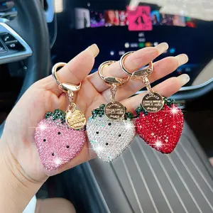 Studded Strawberry Keychain, Fashion Bag Accessories, Gift Key Ring, Handmade Creative Keychain, Studded Strawberry Bag Hanging Decor, Women's Gift Keychain, Accessory Hanging Keychain