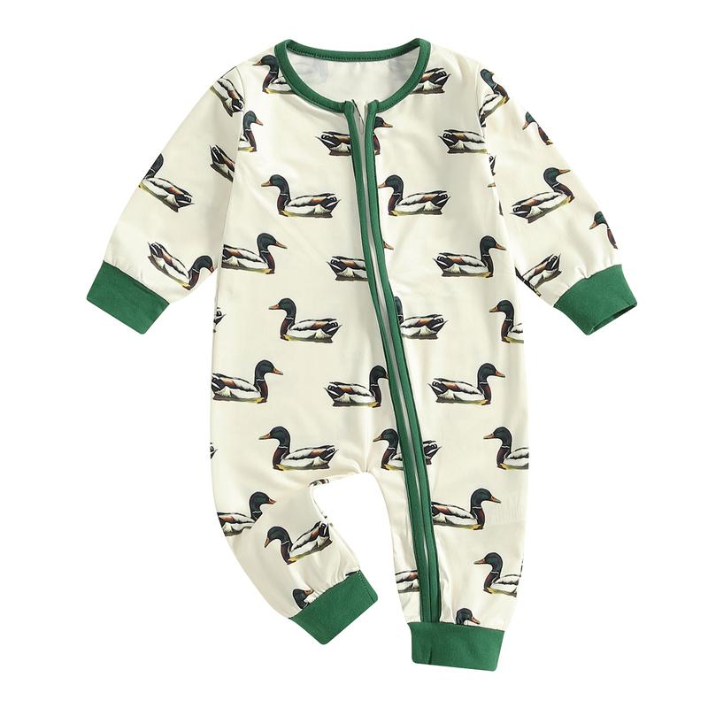 Western Hunting Baby Clothes Newborn Mallard Duck Pajamams Romper Bodysuit Infant Long Sleeve Fishing Zipper Jumpsuit Fall Winter Outfit