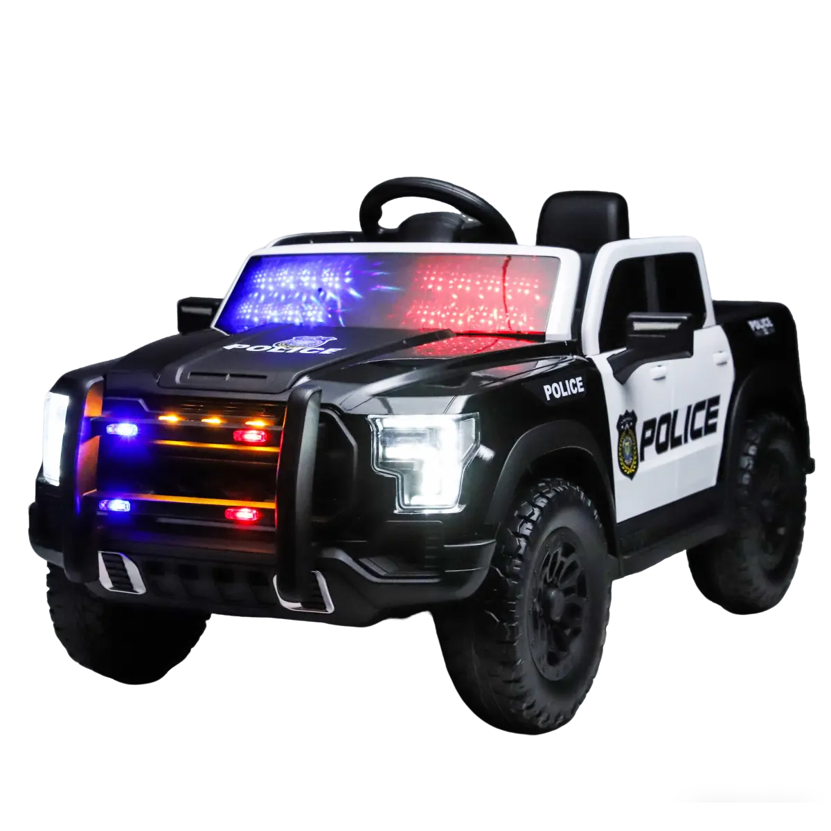 12V Kids Ride On Police Car, Dual Motor Electric Vehicle with 2.4G Remote Control, 4-Wheel Shock Absorption, Slow Start, Police Lights, Music, Openable Doors, Rechargeable Battery Powered Riding Toy for Boys Girls, Black White