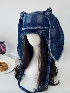 2 in 1 Denim Rabbit Hat/Unique Bag, Street Style Rabbit Ear Design Hat/Purse Bag, Fashion Accessories for Women & Men, Overalls Hat