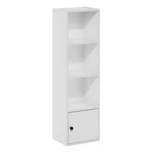 LUDER Bookcase, 4-Tier Open Shelf Bookcase, Standing Bookcase with 1 Door Cabinet, for Organization and Storage, 9.3 x 12 x 41.8, for Living Room Bedroom Home Office, White