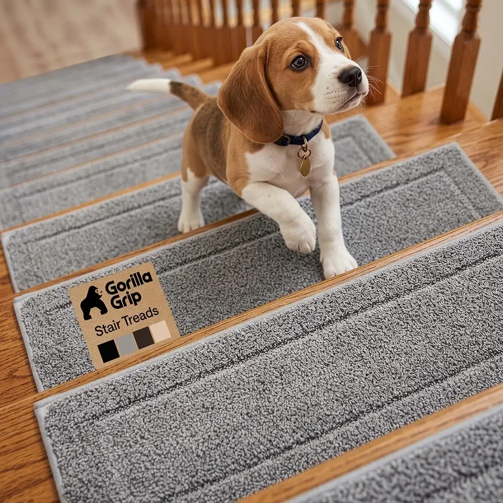 GRIP Treads for Wooden Steps,4 Pack Peel and Stick, Multi-Surface Use, Machine Washable Carpet, Indoor Rugs for Stairs, Pet Friendly, Size, Gray, 8x28 Inches