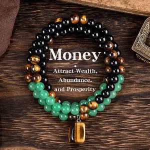 Unisex Long Sweater Chain Necklace, Green Aventurine & Tiger Eye Crystal Pendant, Money Attraction Healing Stone Jewelry for Party, Anniversary & Daily Gifting