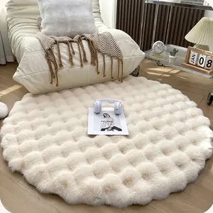 Round rabbit fur-like cream style plush carpet, bubble fleece floor mat, bedside rug for bedroom, living room mat, household blanket