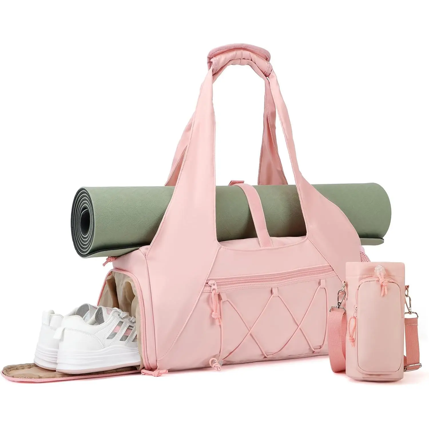 Yoga Mat Bag with Shoe Compartment & Wet Pocket, Sport Yoga Gym Bag with Yoga Strap, Travel Essentials Carryall Yoga Tote Bag, Exercise Mat