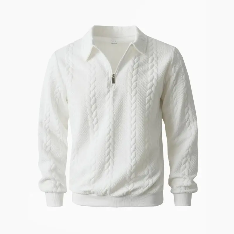 Men's Autumn Winter Knit Long Sleeve Polo Shirt, Suitable For Everyday Wear, Featuring A Vintage Cable Knit And Zipper High Collar With Half Placket, Casual Versatile Fashion Pullover, An Essential Addition To Men'S Wardrobes