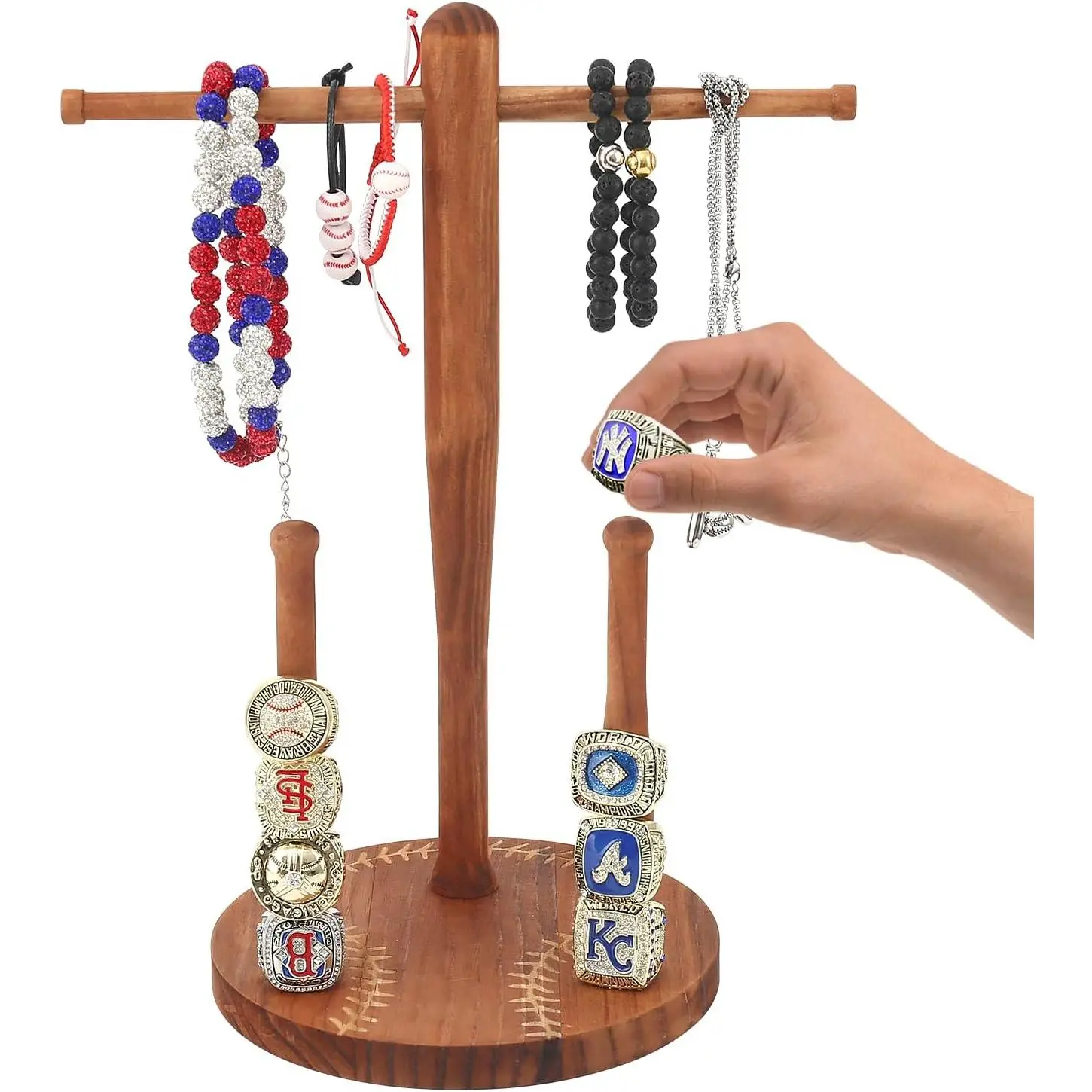 Wooden Baseball/Softball Drip Necklace Organizer Holder,Baseball Ring Accessories And Baseball lifestyle,Wooden Softball Drip Ring Display Holder,Baseball Stuff