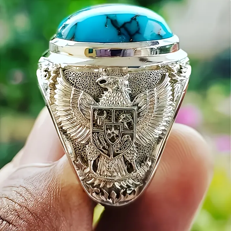 Turquoise Eagle Enved Men’s Ring,turquoise,rings for men,non tarnish rings,men's valentine's,men accessories