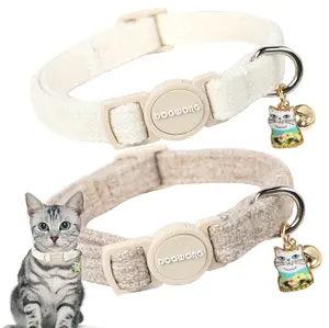 Cat Collar, 2 Pack White Hemp Breakaway Collars with Bell, DOGWONG Safety Buckle, Adjustable 7-12", Wedding Collar for Cats & Small Dogs, Pet Supplies