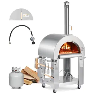 VEVOR Dual Fuel Pizza Oven Outdoor, 26 in Portable Pizza Oven, Pellet Gas Powered Outdoor Pizza-Maker with Thickened Cordierite Pizza-Stone, Easy to Move with Casters, for Camping and Backyard