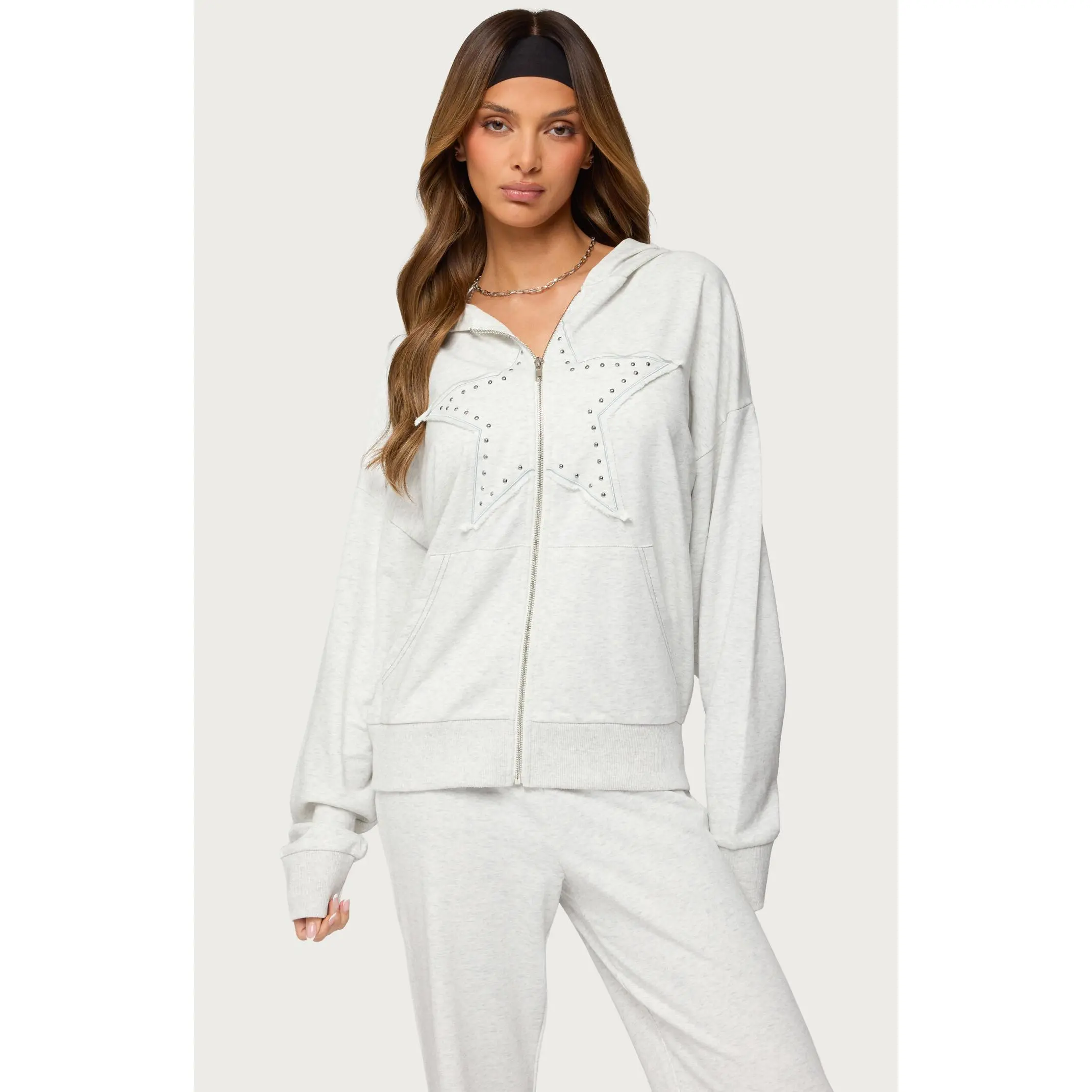 Edikted Women's Briela Star Studded Zip Up Hoodie