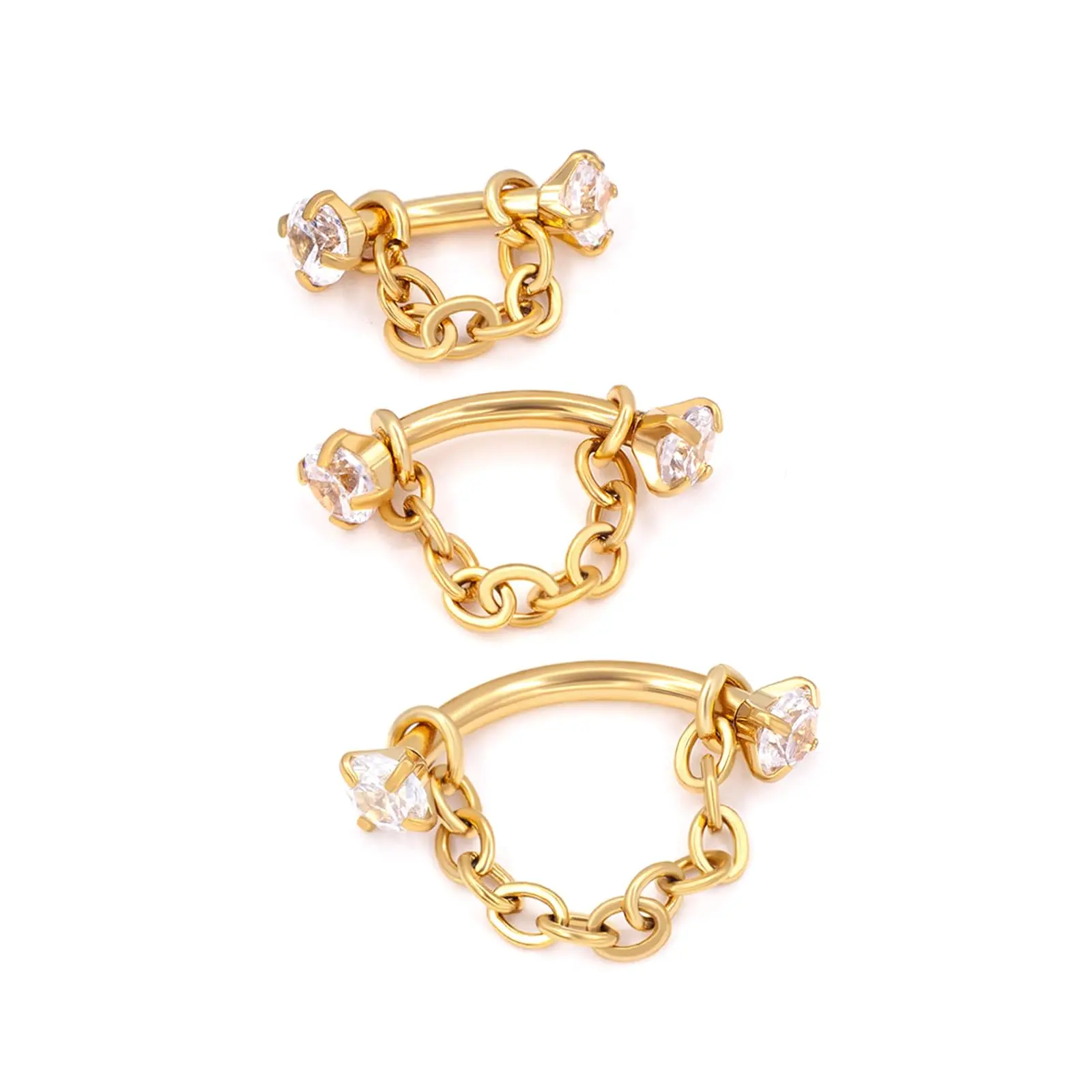 3 316l Stainless Steel 16g Tragus Helix Rook With Chain  Cartilage Earrings For Women Belly Button Ring Vertical Labret Lip