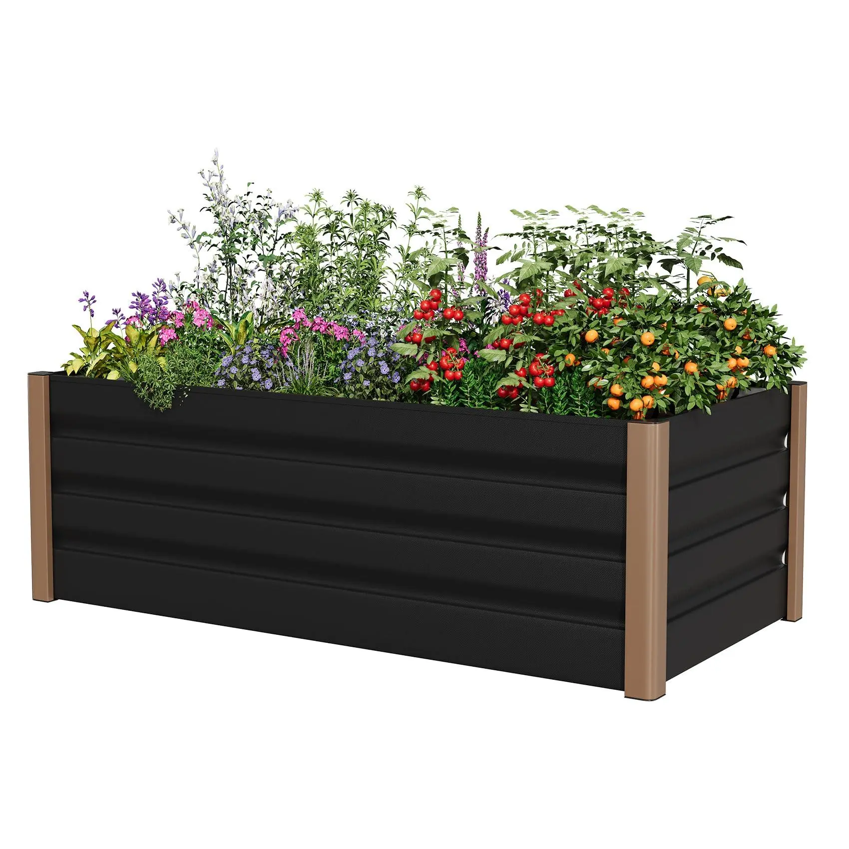 Modern Rectangular Aluminum Raised Garden Bed 4'x2'x16in Single Unit - Outdoor Planting Box, Open-Bottom Portable Planter with Rounded Safety Corners for Patio