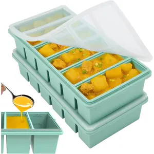 1/2 Cup Silicone Freezer Molds with Lid, Soup Container Style Ice Cube Trays for Freezer - Reinforced Steel Ring Top for freezing Soup Sauce Broth Leftovers, Dishwasher & Oven Safe, BPA Free 2 Pack