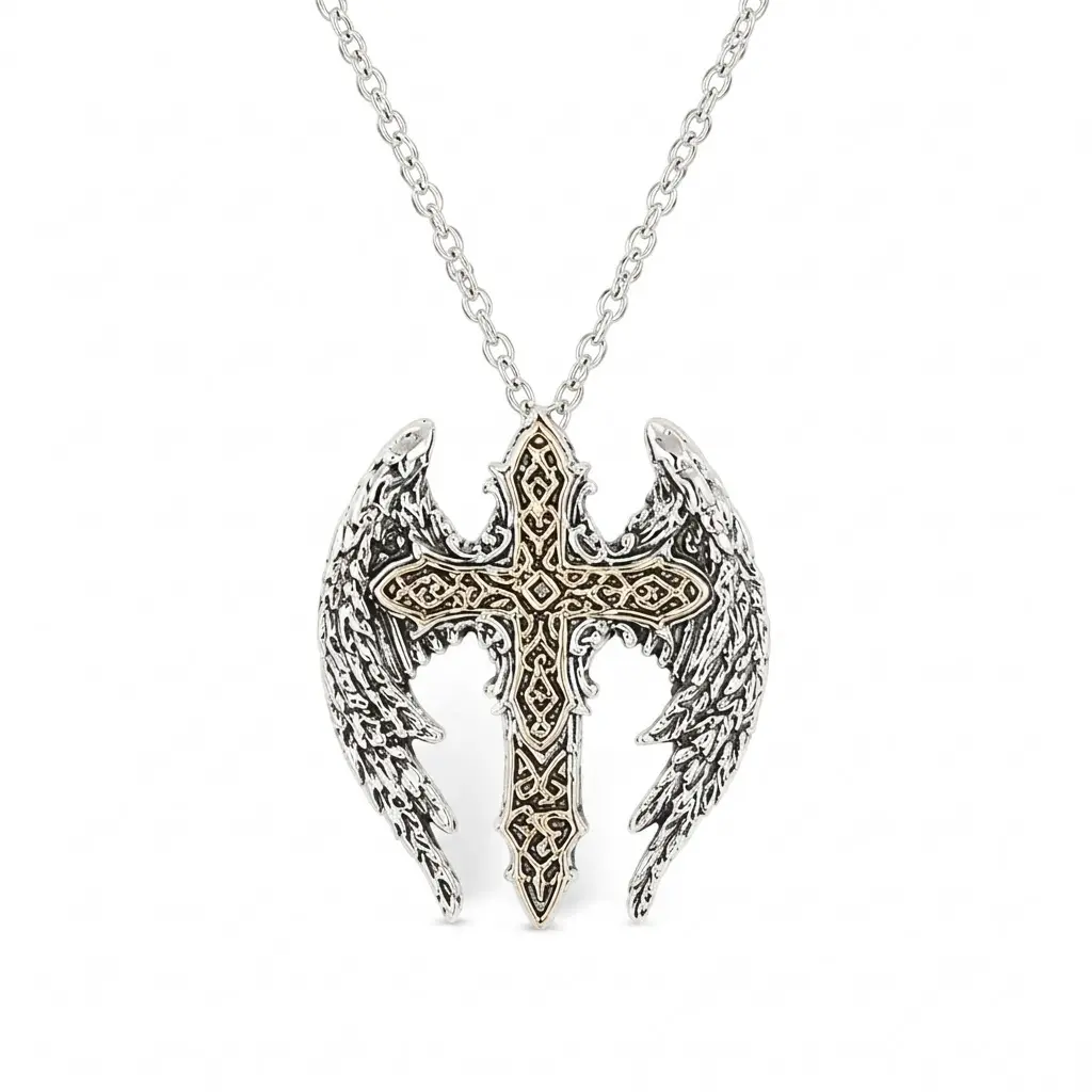 Vintage Streetwear Angel Wing Cross Necklace | Unisex Statement Pendant Jewelry