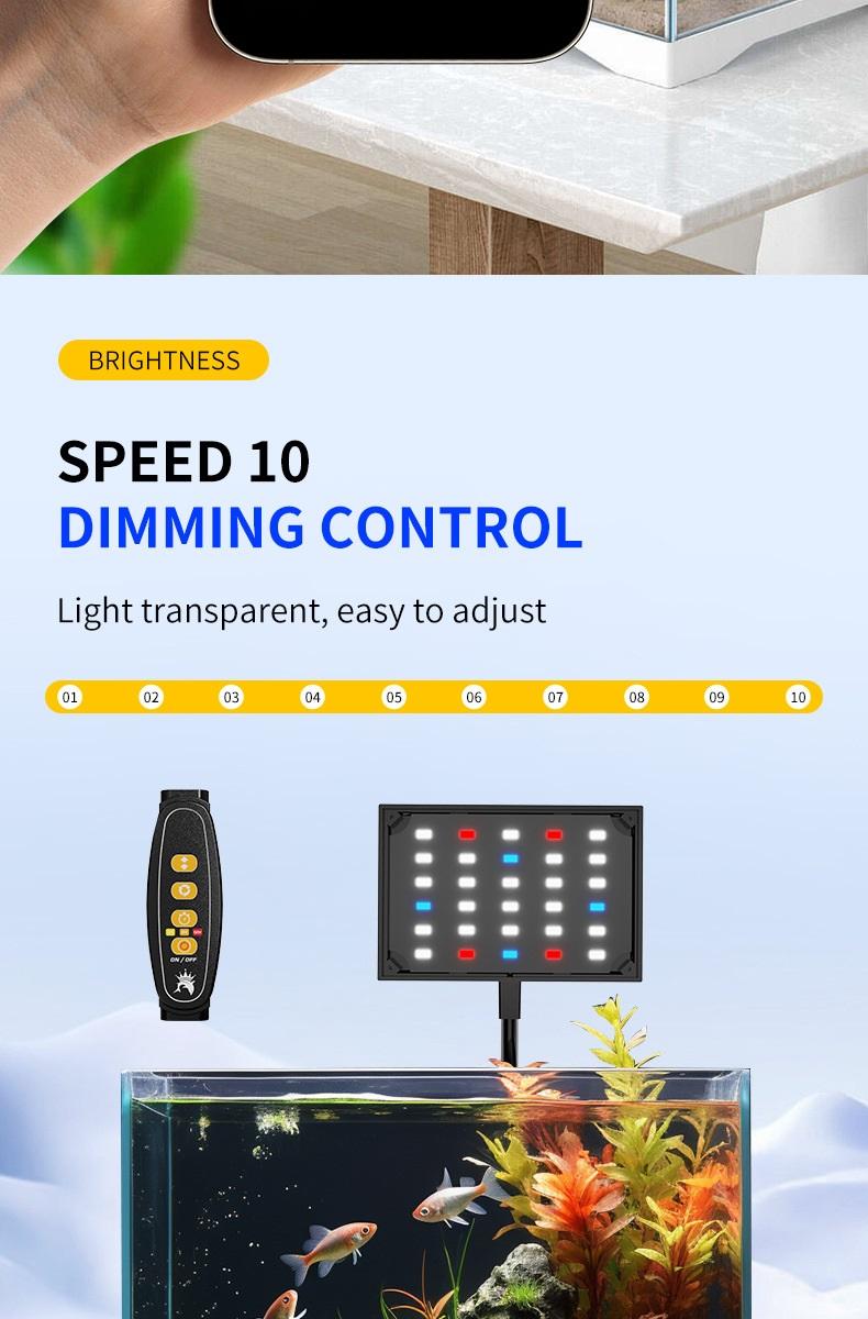 LED Aquarium Clip-On Light for Plants - Full Spectrum, Memory Function, DIY Mode, Adjustable Timer & Brightness, Timer Set & Forget, IP68 Waterproof, Low-Heat LEDs, Energy Saving Device for Freshwater & Saltwater Tanks