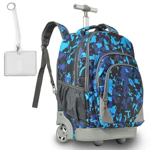 Rolling Backpack 18” for Boys and Girls,30L Volume Compartment for Laptop or Tablet,Concealable Straps, Padded Back Cushion, Bumper Protector at the Bottom, with Wheels Cover Perfect for Travel Blue
