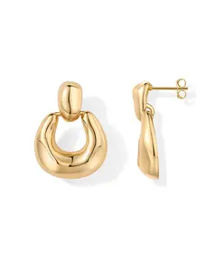 PAVOI 14K Gold Plated Door Knocker Statement Earrings for Women - Chunky Gold Earrings for Women - Trendy Mixed Metals Bold Knot Drop Dangle Jewelry