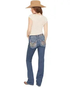 Miss Me Women's Medium Wash Mid Rise Wing Pocket 30" Bootcut Stretch - M3080b78s