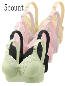 Women's Knitted Lace Push-Up Bra Set, Adjustable Straps, Buckle, Wireless Comfort, All-Season Fitted Design, Perfect for Adult Women