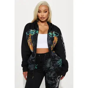 Ed Hardy Crawling Tigers Zip Front Hoodie - Black G