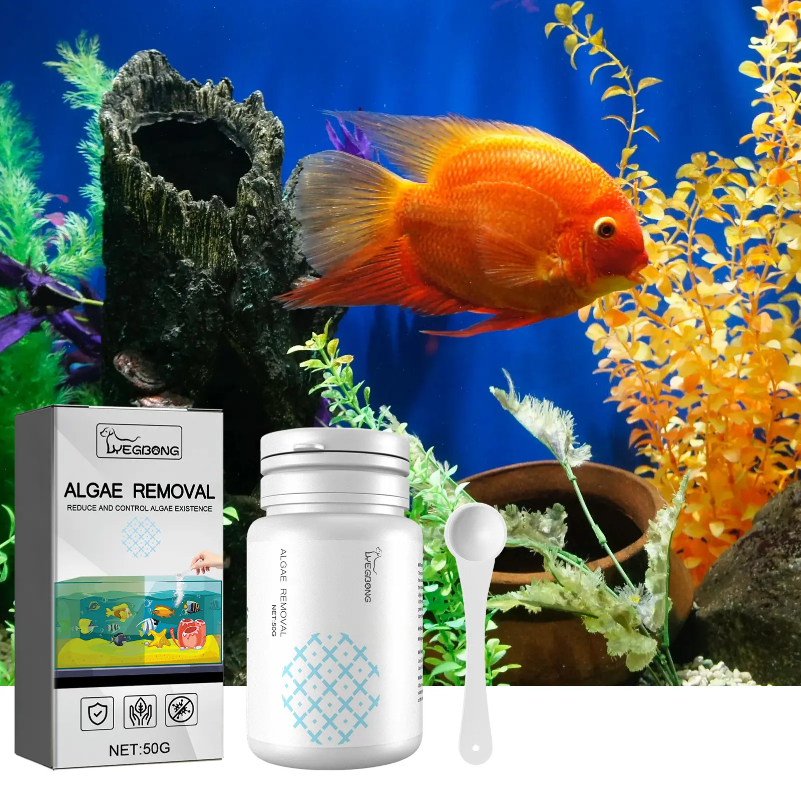 Algae remover and moss cleaner, aquarium algae and moss cleaning agent, fish tank algae remover, gets rid of green water and algae