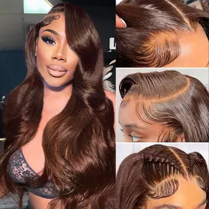 30 Inch  Chocolate Brown Lace Front Wigs13x6 StraightLace Front Wigs Pre PluckedColored #4 Brown Body Wave HD Front Wigs  13x6 HD Lace Frontal Glueless Wigs Pre Plucked with Baby Hair for Women