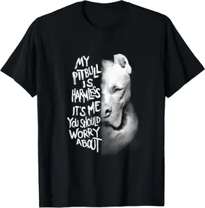 My Pitbull is harmless Quote Dog Items Owner Casual Short sleeve Cotton T-Shirt