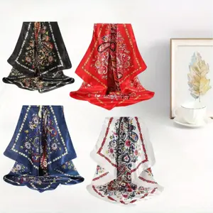 Pack of 4 Hair Sleeping Wraps Satin Scarfs for Women, Silky Like Neck Scarf, 35'' Satin Large Square Head Scarves Luxurious Appearance, Satinlike Texture